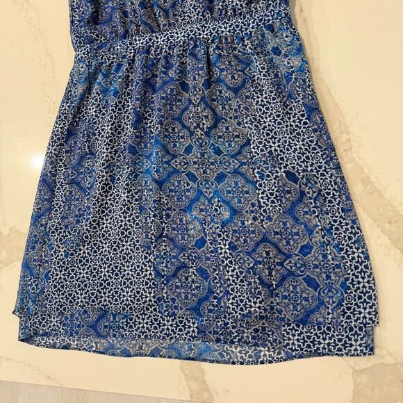 Banana Republic Damask Sleeveless Halter Neck ALine Midi Dress Women's 6 Blue - Picture 2 of 9